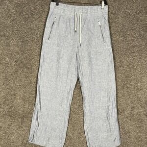 Athleta Pants Womens 8 Light Blue Cabo Linen Wide Leg Drawstring Zipper‎ Pockets